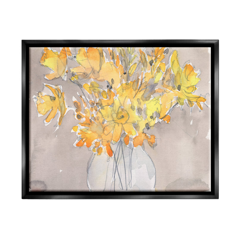 «Yellow Scribble Style Bouquet Floater», art mural par Samuel Dixon, Cadre flottant noir de jais