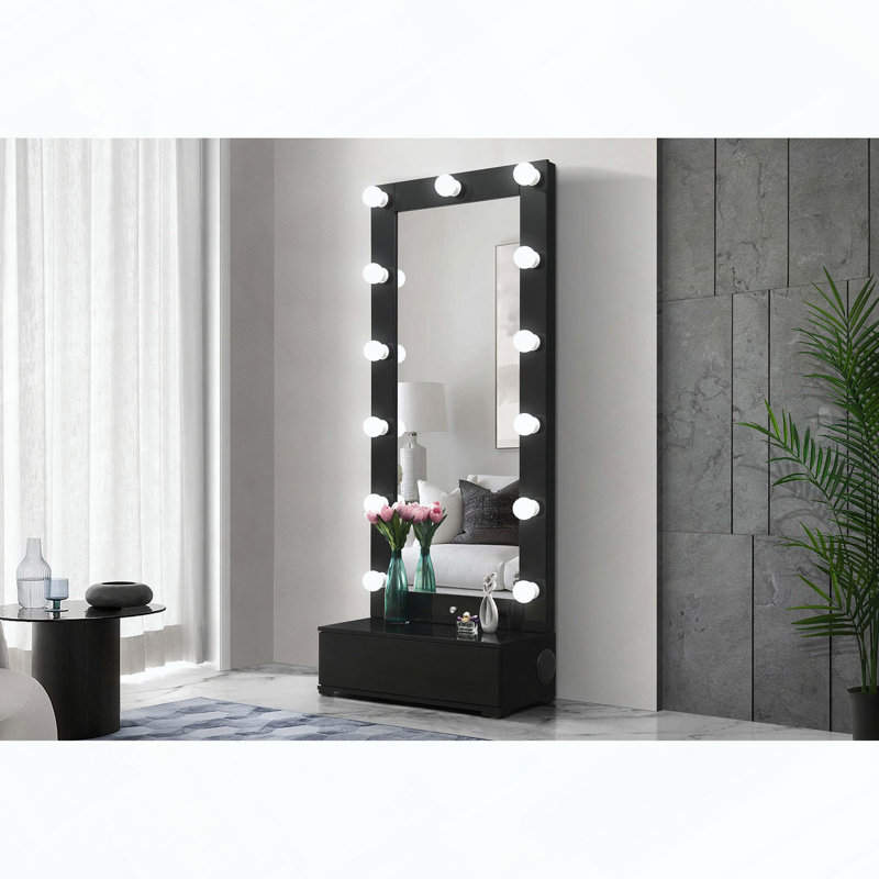 Grand miroir pleine longueur avec lumières DEL, haut-parleurs et tiroir de rangement