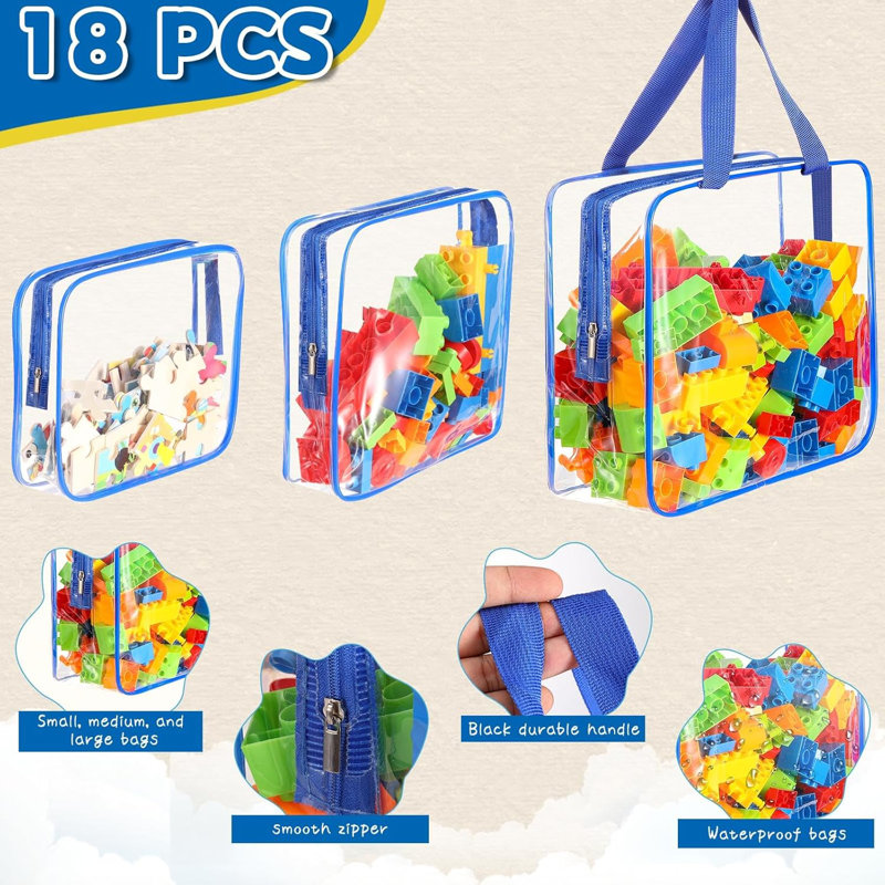 18-pack Large Blue Toy Storage Bags With Labels