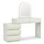 Coiffeuse 2-en-1 de luxe avec finition en cuir, miroir lumineux à 3 couleurs à DEL, coiffeuse de maquillage moderne avec table de chevet, coiffeuse avec 5 tiroirs de rangement, beige
