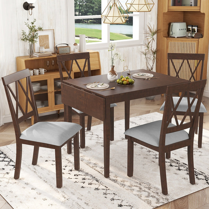 Ensemble de salle à manger extensible, Brun, 1 table et 4 chaises