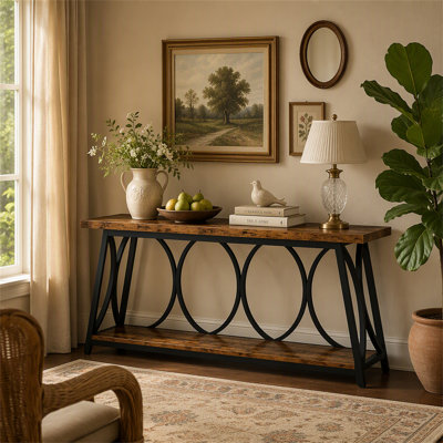 2-Tier Industrial Sofa Table, 70.9" Extra Long Console Table Behind Couch with Shelves