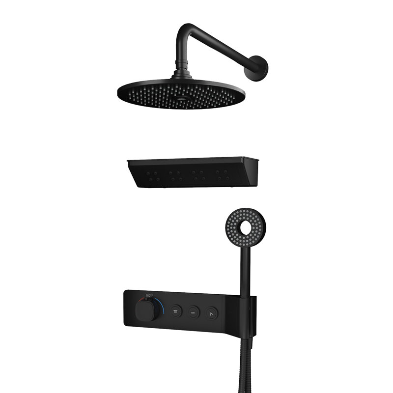 Système de douche thermostatique à 3 fonctions avec 2 têtes de pulvérisation et massage