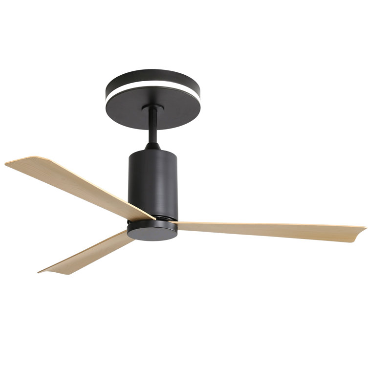 Modern Flush Mount Ceiling Fan With Led Light And Remote Control, 3 Abs Blades Noiseless Reversible Dc Motor For Patio Living Room