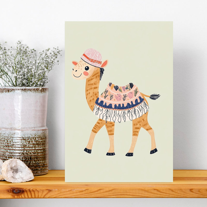 Cute Boho Camel Playful Whimsical Abstract Animal Landscape Wall Art Print by Mathieu - Wrapped Canvas Print