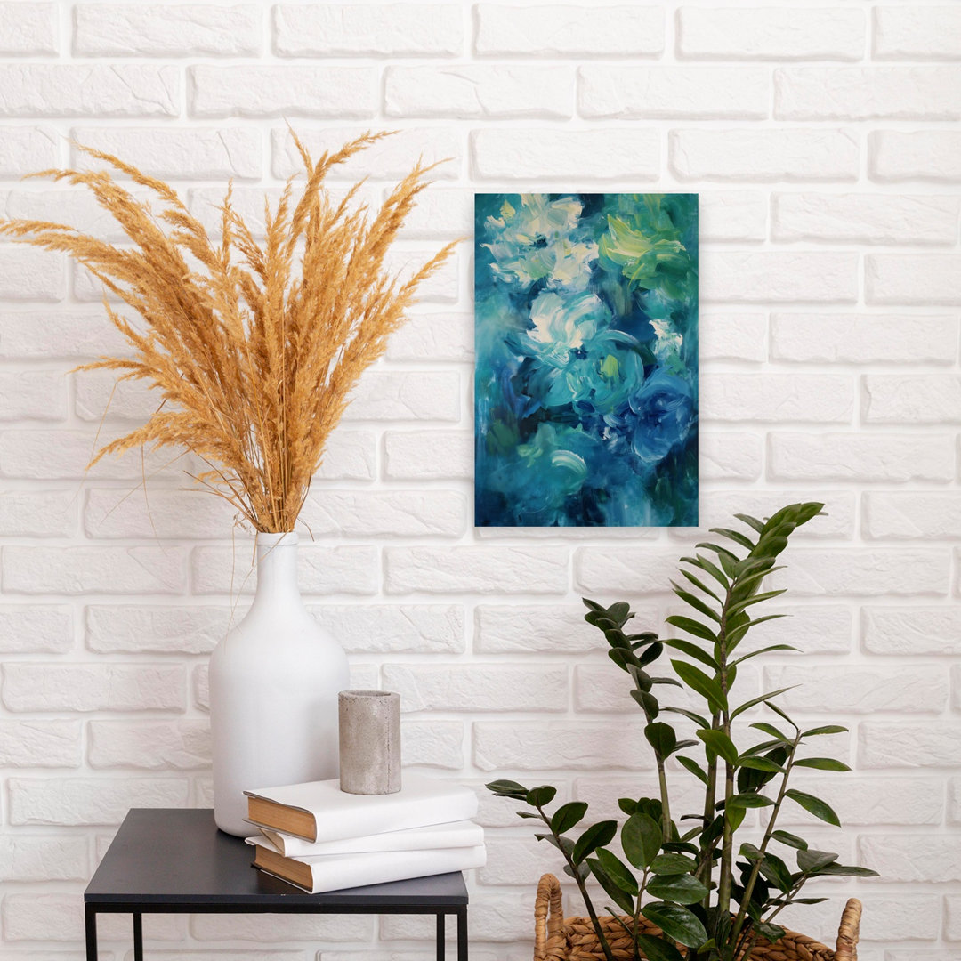 Teal Blue Flower Abstract Abstract Bold Contemporary Nature Wall Art Print