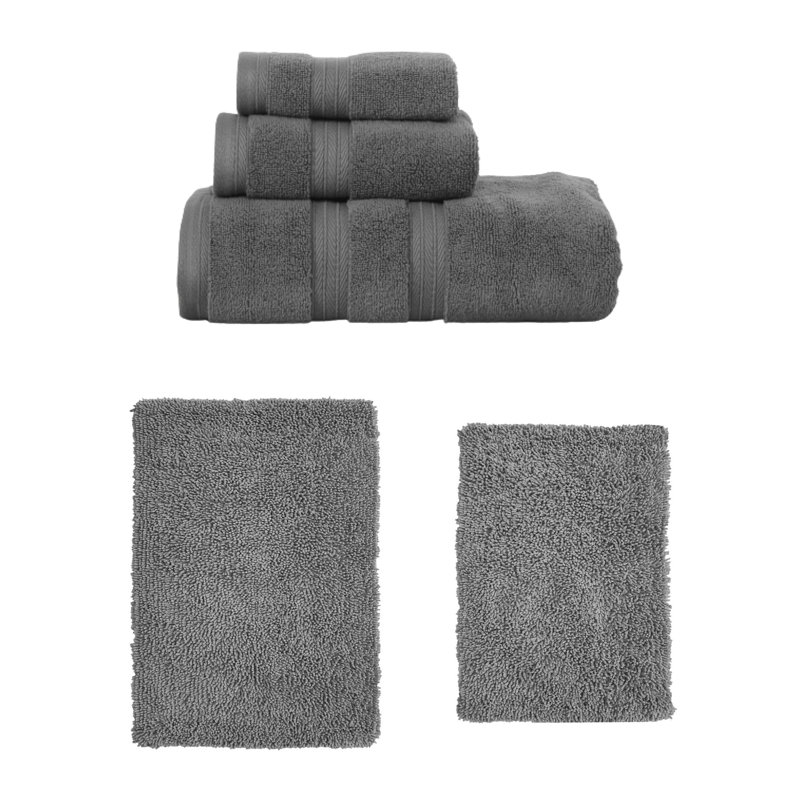 Ensemble de serviettes de bain 3 pièces et de tapis de bain 2 pièces Bruno Collection 100% coton doux (ensemble de 5)