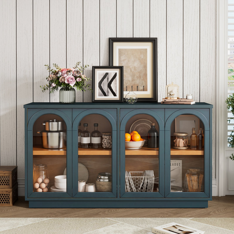 Laverda 4-Door Wood Sideboard Buffet Cabinet, Navy
