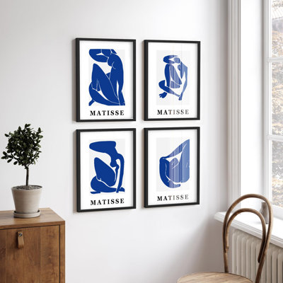 "Matisse d'inspiration bleue, personnages abstraits et décorations modernes", 4 pièces