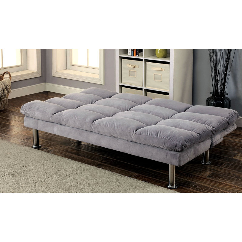 Futon gris avec microfibre et pieds contemporains, convertible en lit pour un support supplémentaire pour la décoration de la maison, l 67 po x l 31 po