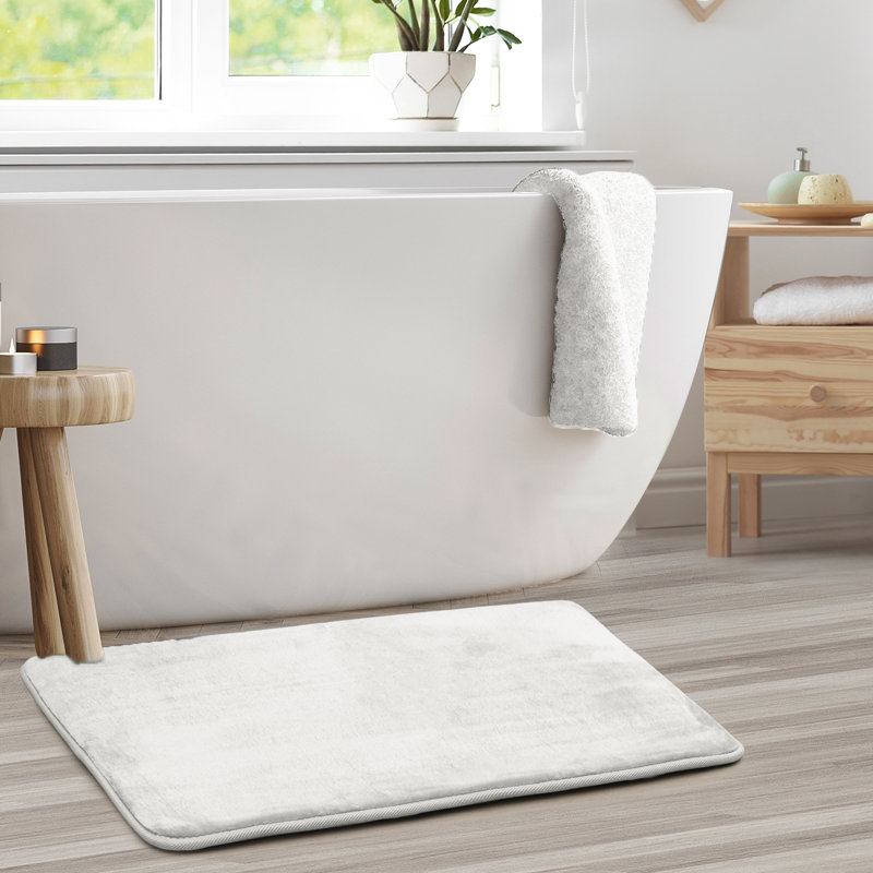 Tapis de bain en mousse viscoélastique ultra-doux avec envers antidérapant en PVC, Grand: L 32 po x l 20 po, Blanc