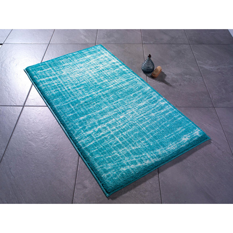 Tapis pour salle de bain Maksymilian, L 31,5 po x L 55,12 po, Turquoise / blanc