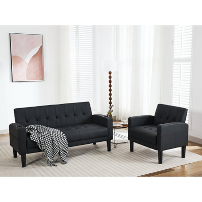 Faux Leather Tufted Livingroom Set With Usb Charger Ports