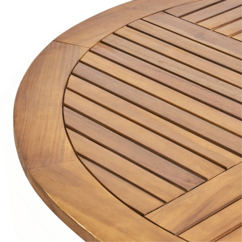 47.25" Round Acacia Wood Dining Table With Teak Finish/ Weather-Resistant Slatted Patio Table For Outdoor & Indoor Use
