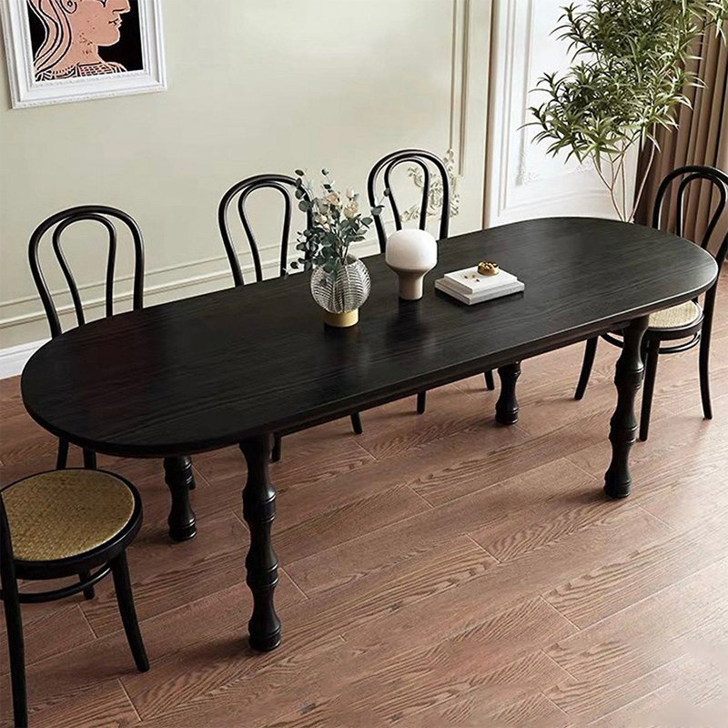 Table de salle à manger ovale noire en bois massif, H 29,53 po x L 55,12 po x l 27,56 po