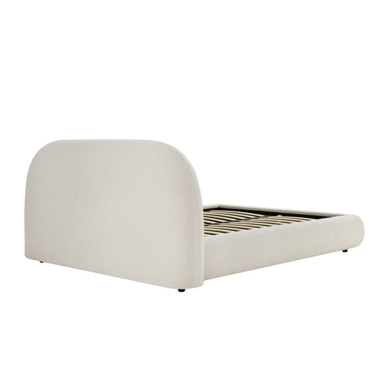 Lit plateforme tapissier courbé moderne avec tête de lit arrondie Modern, Crème, Très grand lit