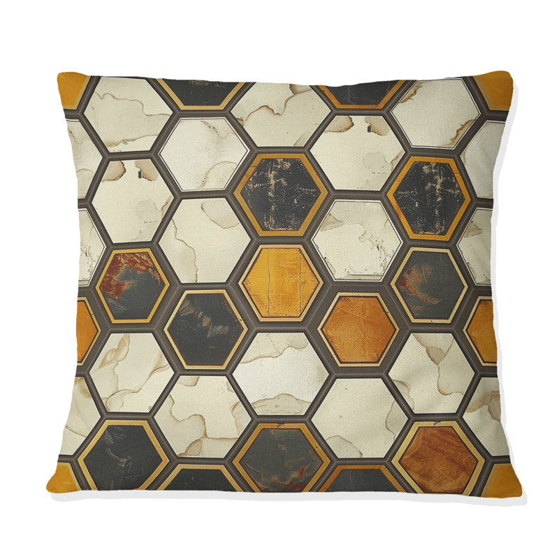 Coussin Brown Hexagon Tiles III - Mid-Century, H 18 po x l 18 po