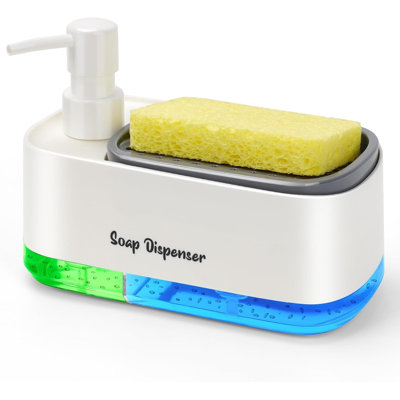Distributeur de savon pour les mains et la vaisselle pour la cuisine, distributeur double avec porte-éponge, distributeur de savon à pompe 3 en 1 pour évier, accessoires de cuisine pratiques