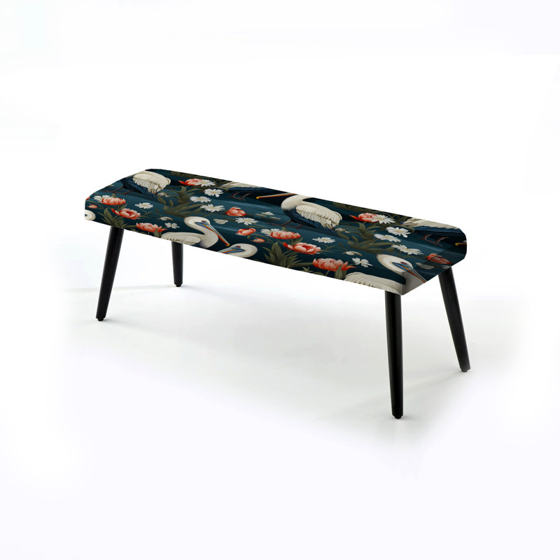 Coastal Pelican Parade Coastal Pattern - Coastal Upholstered Black Bench