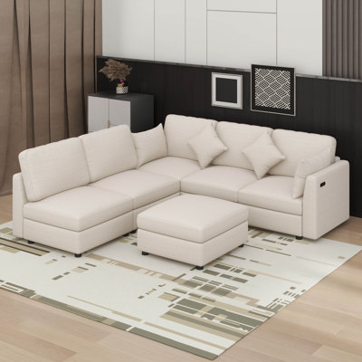 Canapé modulaire Canapé modulaire Canapé-lit en U Canapé-lit en L avec repose-pieds mobile et deux ports USB