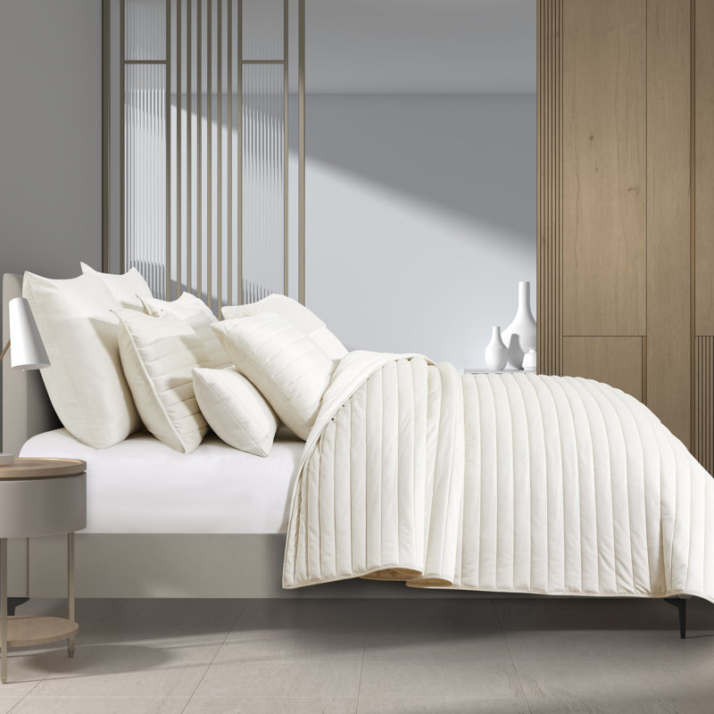 Ensemble de courtepointe en microfibre Valletta, Crème, Courtepointe pour lit simple + 1 taie décorative