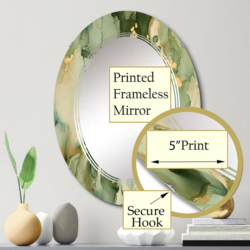 Miroir mural vert abstrait avec art fluide, 30 po x 20 po