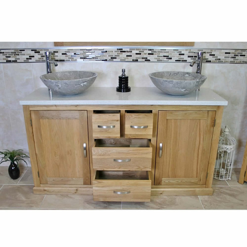 Deleo 1430mm Double Bathroom Vanity with Vessel Stone Basin, Grey