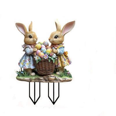 Easter Bunny  Eggs Acrylic Waterproof Outdoor Patio Decorations Floor Plugs Landscaping Props