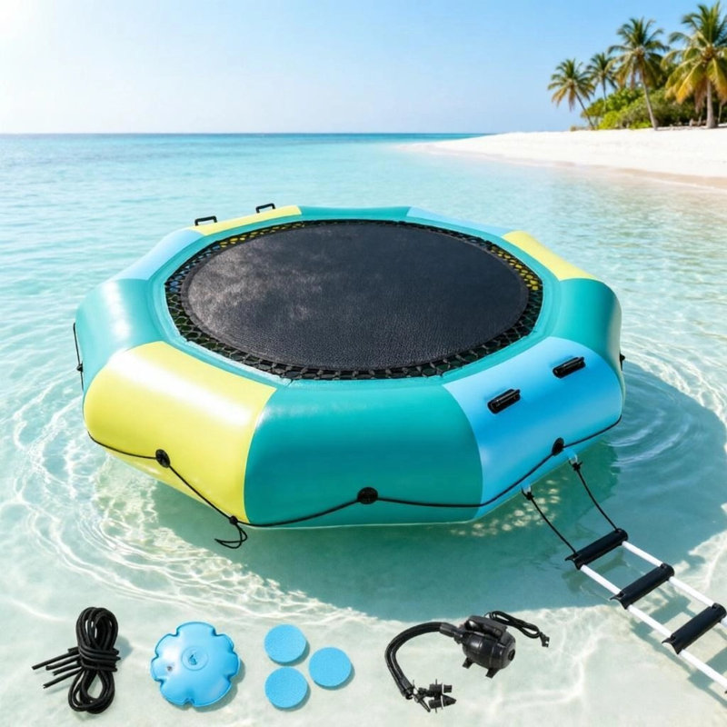Trampoline gonflable gonflable, plateforme de rebond flottante de 10 pi, 408 lb, avec pompe, échelle, ancre