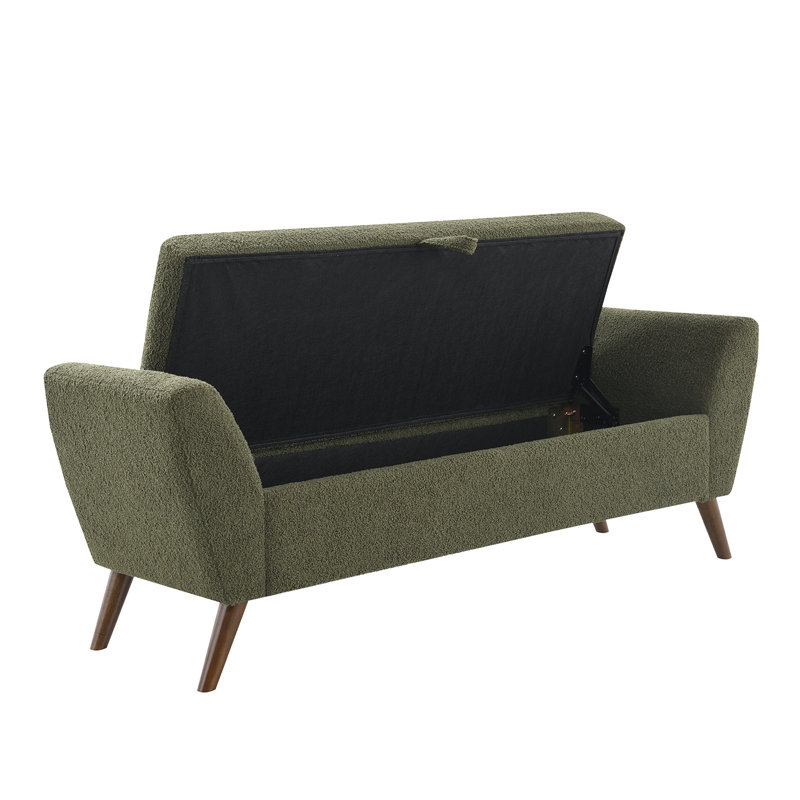 Banc de rangement moderne de 60 po avec pieds en bois Mid-Centruy, Vert olive