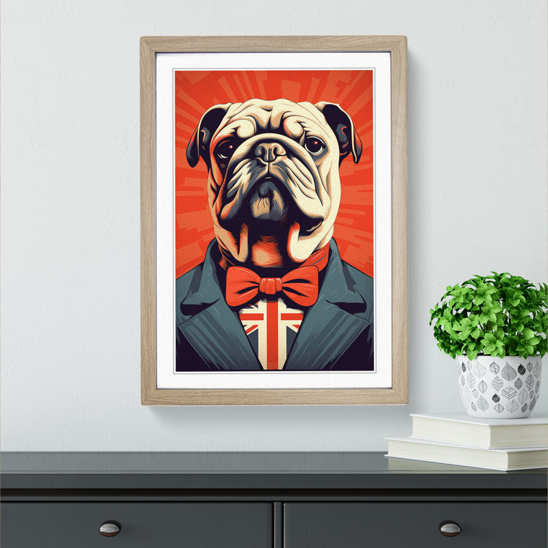 British Bulldog Constructivism - Single Picture Frame Print on Wood, Oak, 34cm H x 25cm W x 2cm D