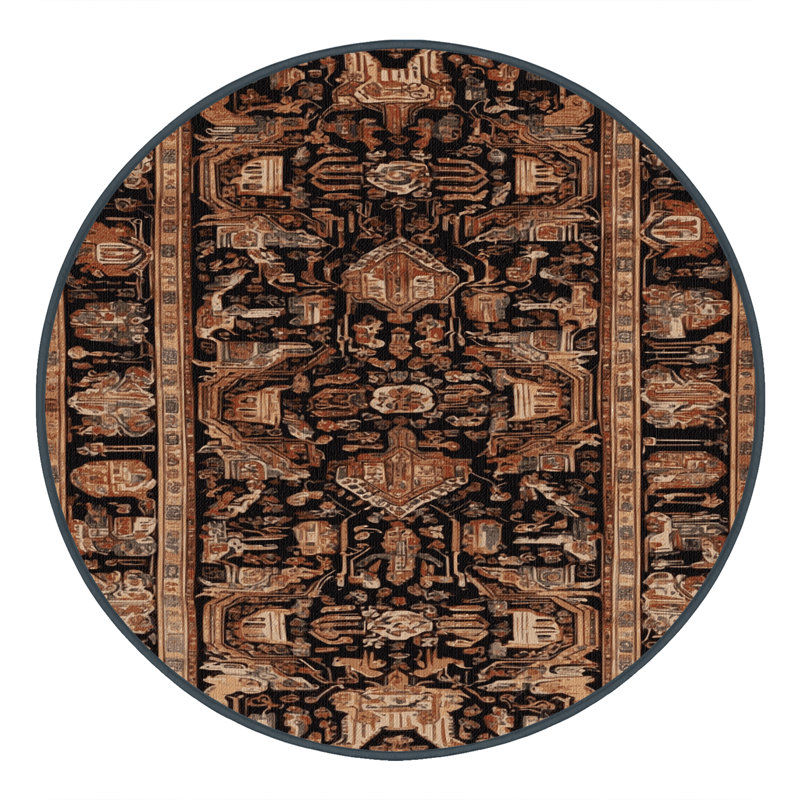Machine Washable Persian Brown Area Rug, Round 5'