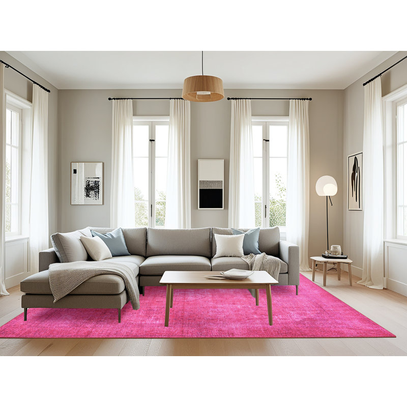 Tapis oriental en laine / polyester tissé à la machine en rose, Rectangle 8 pi x 12 pi