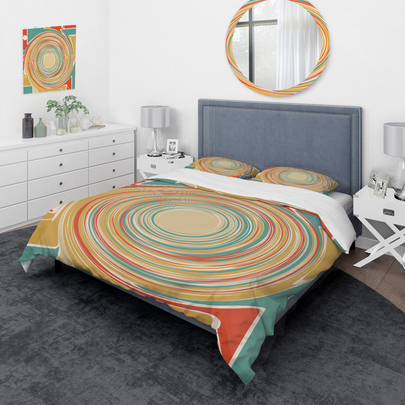 Orange et bleu abstrait Radial - ensemble de housse de couette moderne - microfibre de polyester