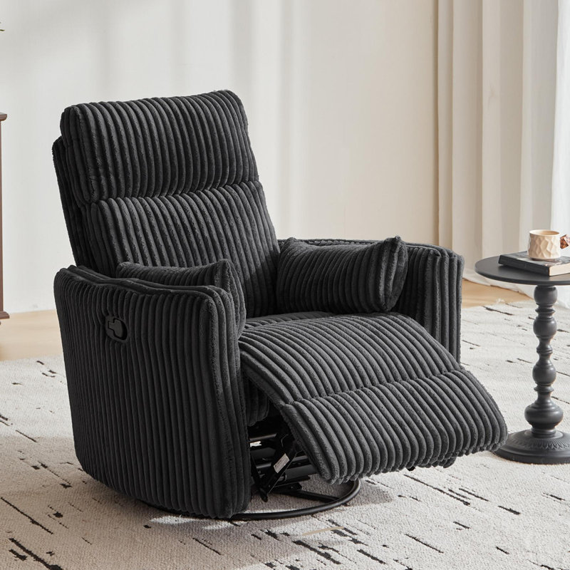 Sherry 34'' Upholstered Swivel Manual Rocking Recliner, Effie Black Corduroy
