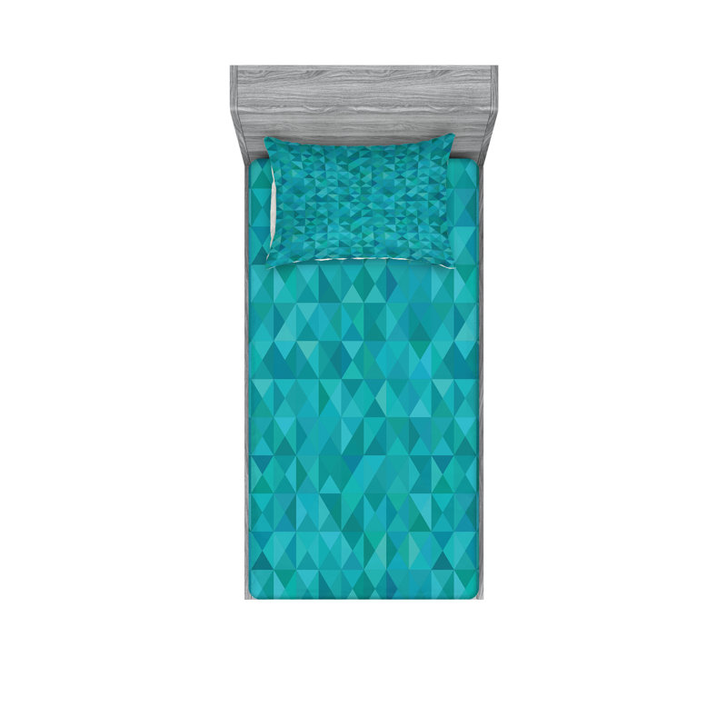 Drap-housse et coussin décoratif bleu sarcelle Ambesonne turquoise, Ensemble de draps pour lit simple + 3 pièces supp