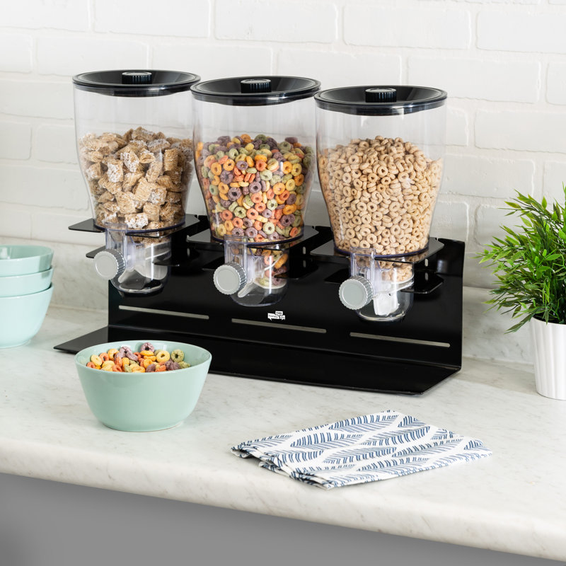 Black and Clear Triple Canister Dry Food Dispenser
