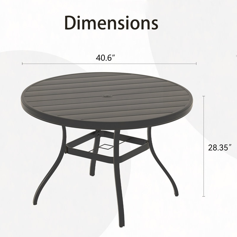 Outdoor Round Patio Dining Table For 4-6, All Weather Metal Dining Table With Umbrella Hole For Deck Lawn Garden Backyard