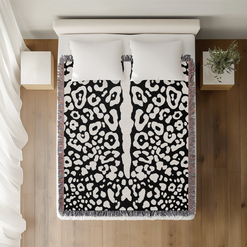 Jeté en coton Cheetah, 50 x 60, Noir Blanc cassé