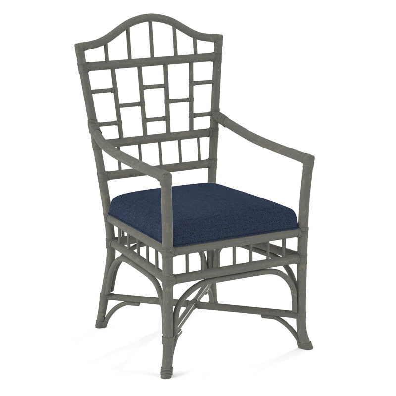 Chippendale Upholstered Arm Chair, Greystone, White Performance Fabric; 0851-94