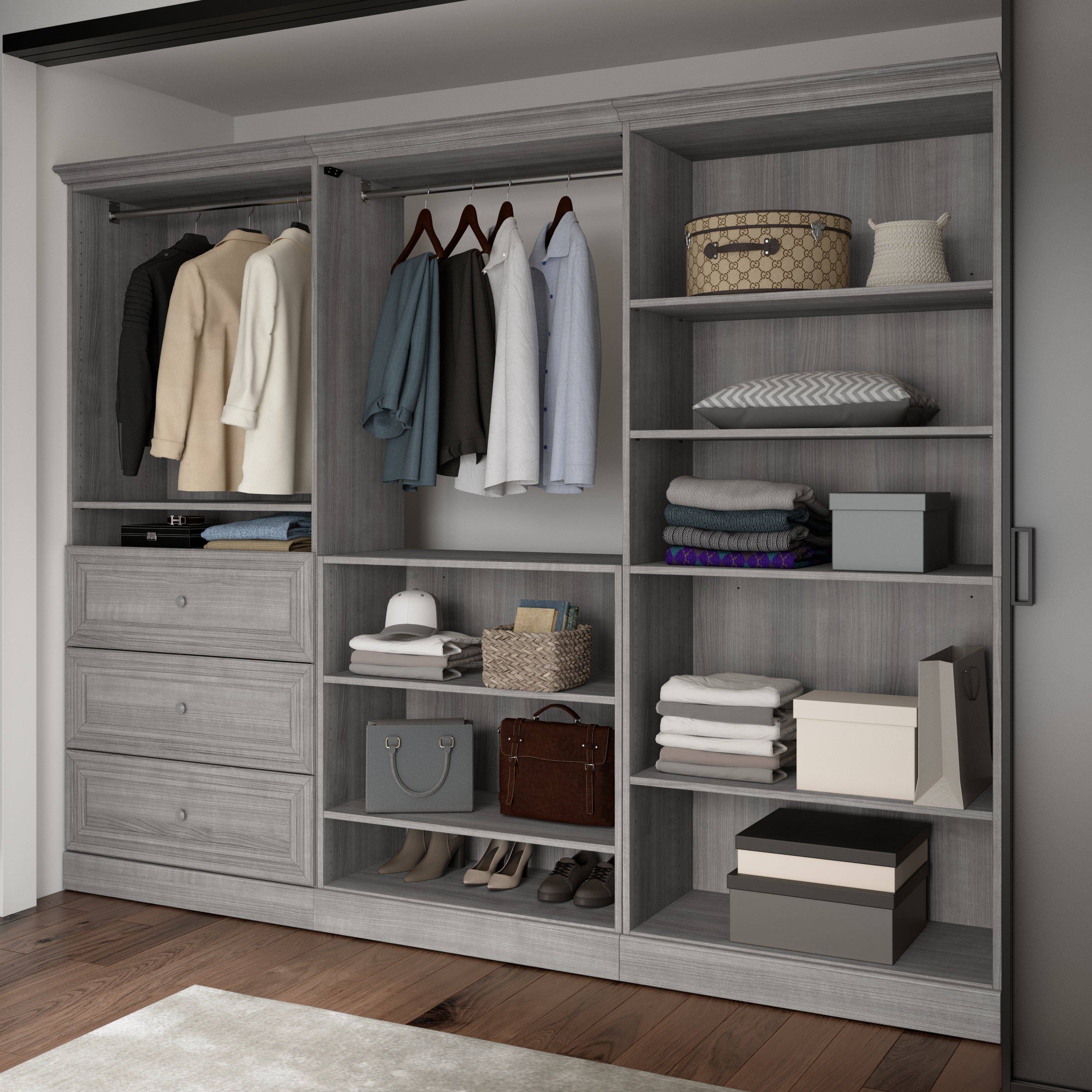 72W Closet Organizer with Drawers in Linen White Oak by Bestar