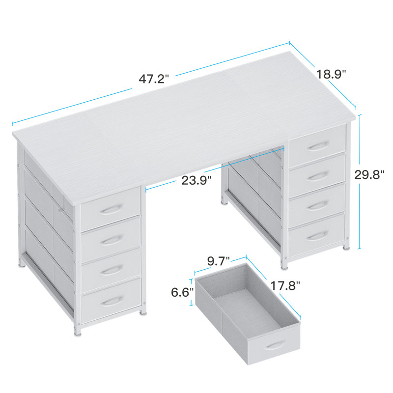 Home Office Desk With 8 Spacious Fabric Drawers, Modern Writing Desk With Sturdy Design, Corner Desk With Reversible Structure