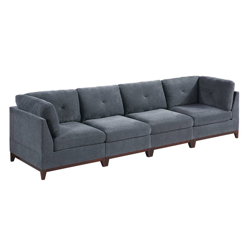 Canapé modulaire à accoudoirs carrés de Chenille, Chenille gris cendré