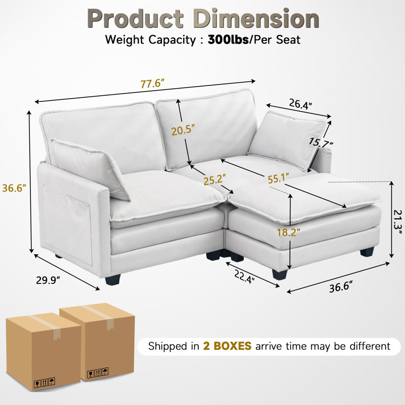 Canapé modulaire 3 pièces rembourré, Blanc / Blanc