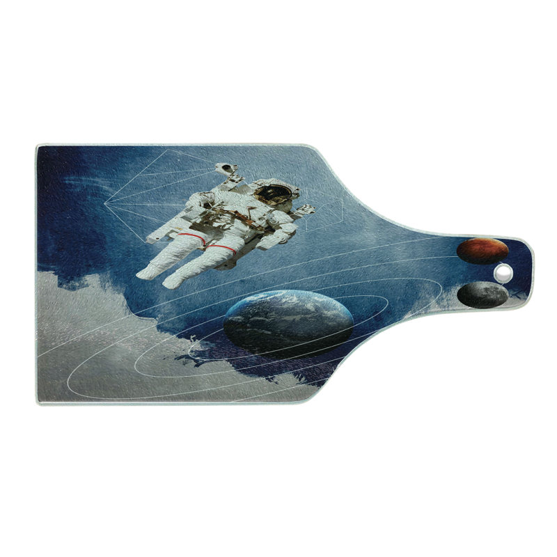 Ambesonne Nebula Tempered Glass Cutting Board Astronaut Planets Space Multicolor