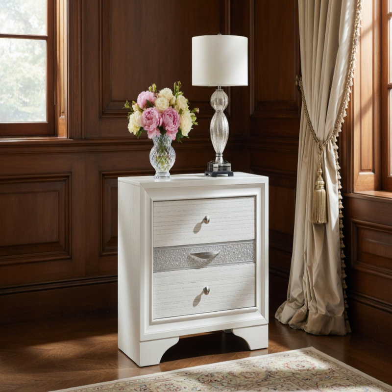 Table de chevet 2 tiroirs Matrix, Blanc