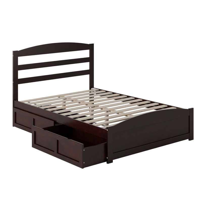 Lit plateforme avec rangement en bois massif Elliana, Espresso, Double