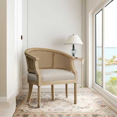 Accent Solid Club Chair,Farmhouse Rattan Armchair For Reading Room,