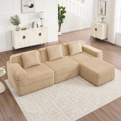 Canapé modulaire en L à 3 places avec siège profond, canapé modulaire Cloud avec coussins décoratifs et repose-pieds mobile, idéal pour les réunions de famille