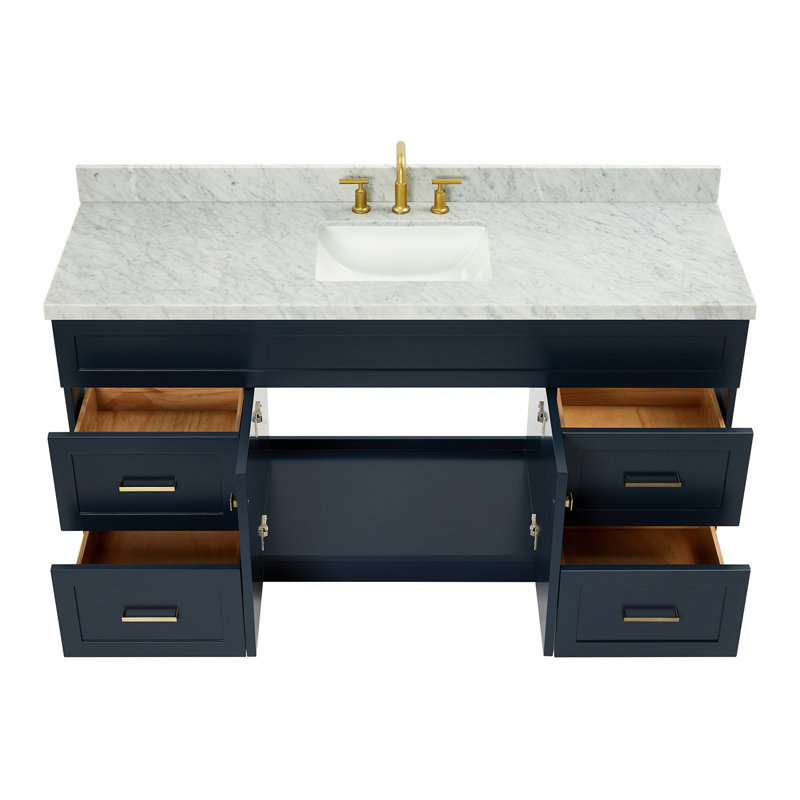 Meuble-lavabo sur pied simple 67 po avec plateau en marbre de Carrare Hamlet, Bleu